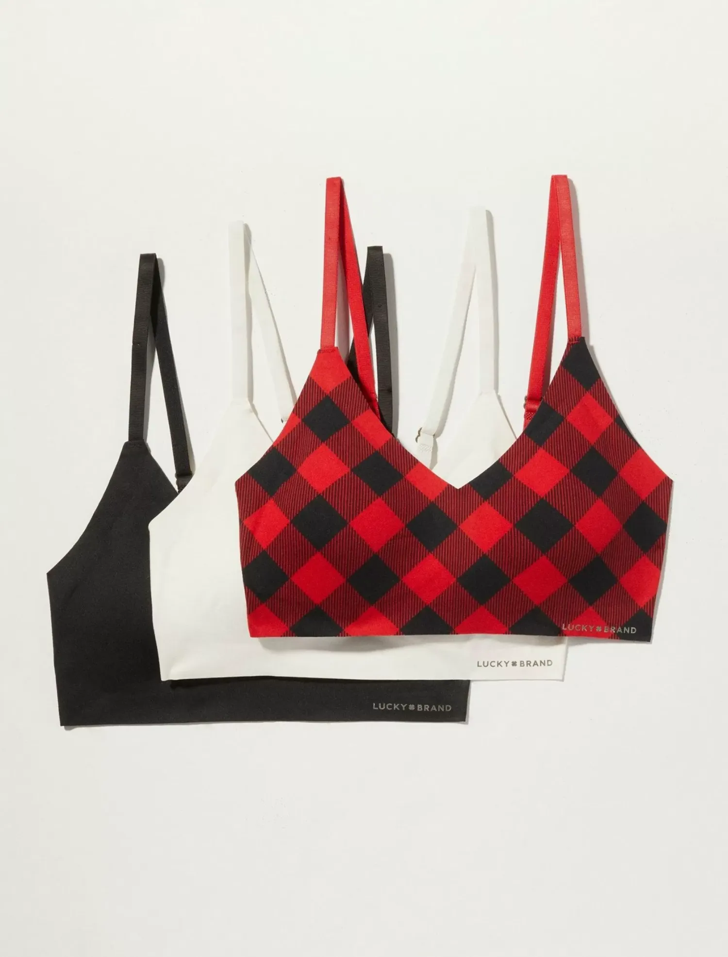 Lucky Brand 3 pack buffalo plaid bra dark red*WOMEN Intimates & Sleepwear