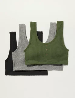 Lucky Brand 3 pack ribbed button bra dark green*WOMEN Intimates & Sleepwear
