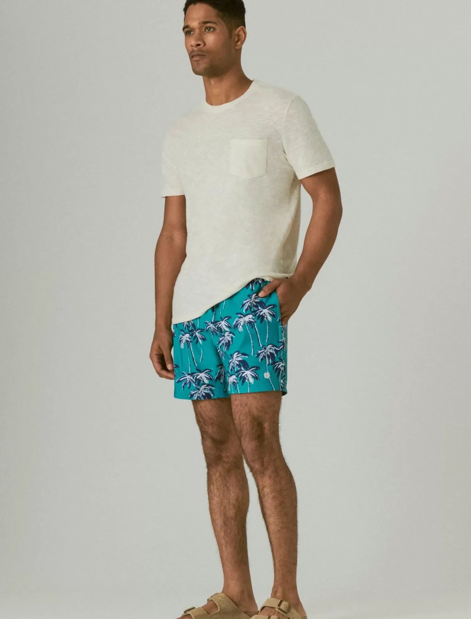 Lucky Brand 6" stretch swim short turquoise print*MEN Swim