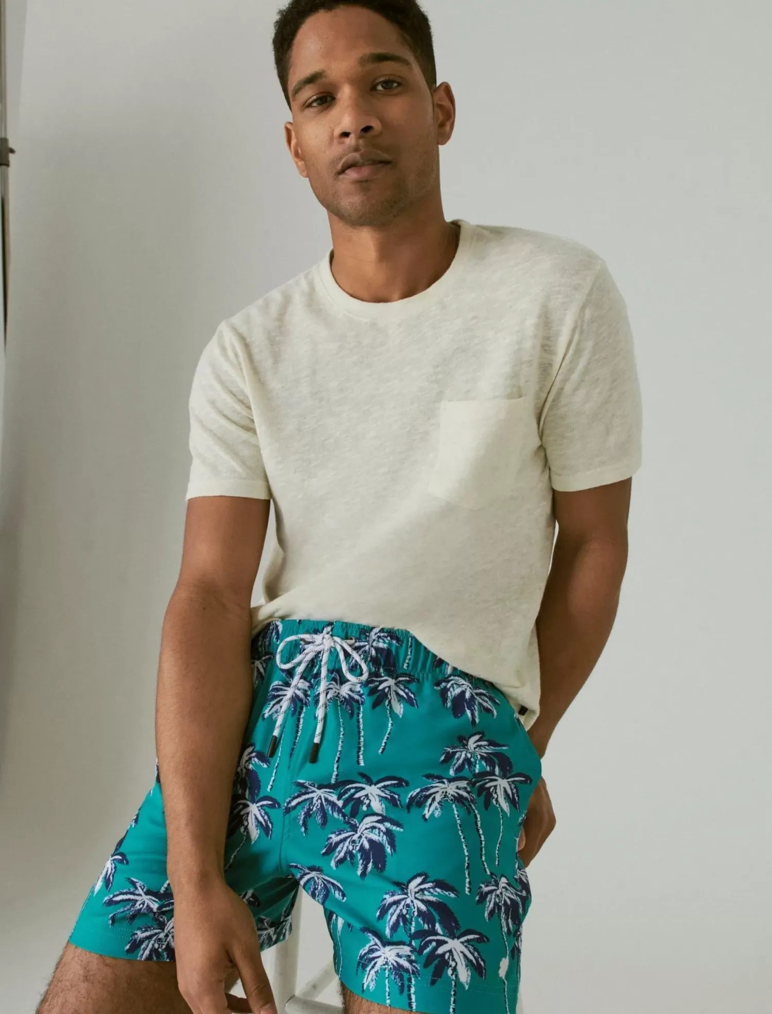 Lucky Brand 6" stretch swim short turquoise print*MEN Swim