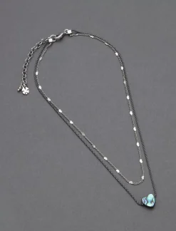 Lucky Brand abalone heart ox layer necklace silver*WOMEN Jewelry