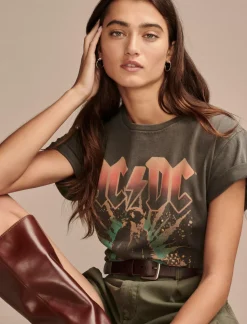 Lucky Brand acdc embellished boyfriend tee pavement*WOMEN Graphic Tees