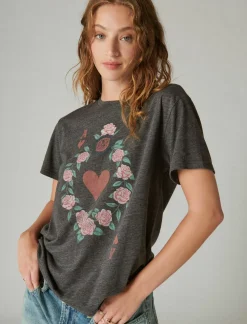 Lucky Brand ace boyfriend tee heather grey/charcoal*WOMEN Graphic Tees
