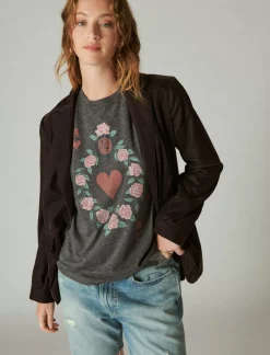 Lucky Brand ace boyfriend tee heather grey/charcoal*WOMEN Graphic Tees