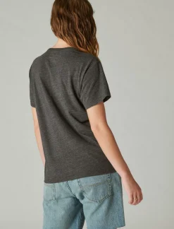 Lucky Brand ace boyfriend tee heather grey/charcoal*WOMEN Graphic Tees