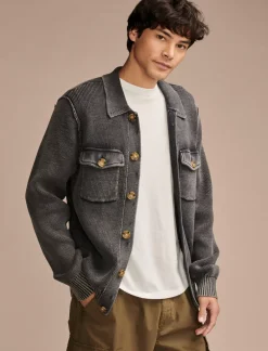 Lucky Brand acid wash button through sweater cardigan black acid wash*MEN Sweaters