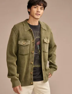 Lucky Brand acid wash button through sweater cardigan olive night acidwash*MEN Sweaters