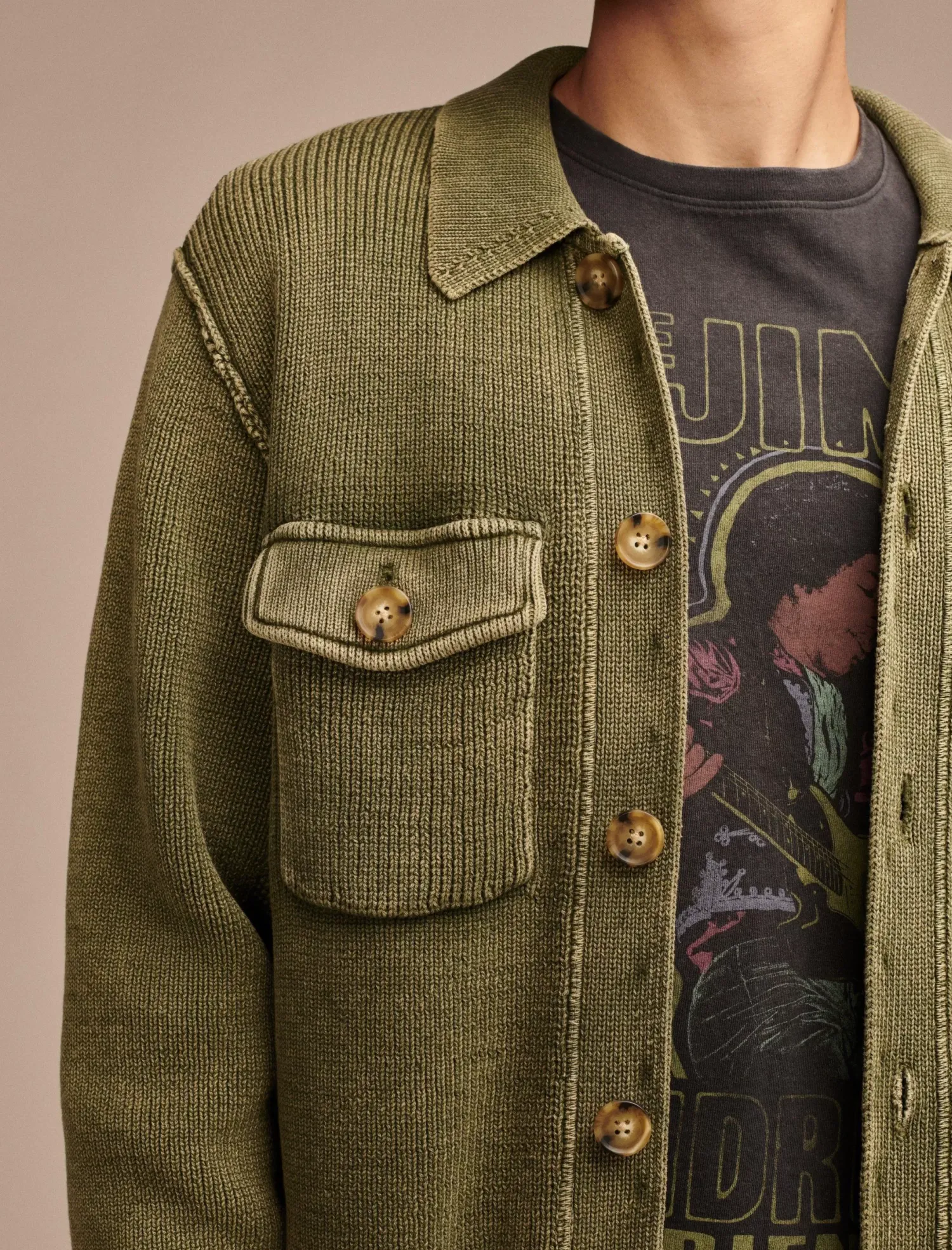 Lucky Brand acid wash button through sweater cardigan olive night acidwash*MEN Sweaters