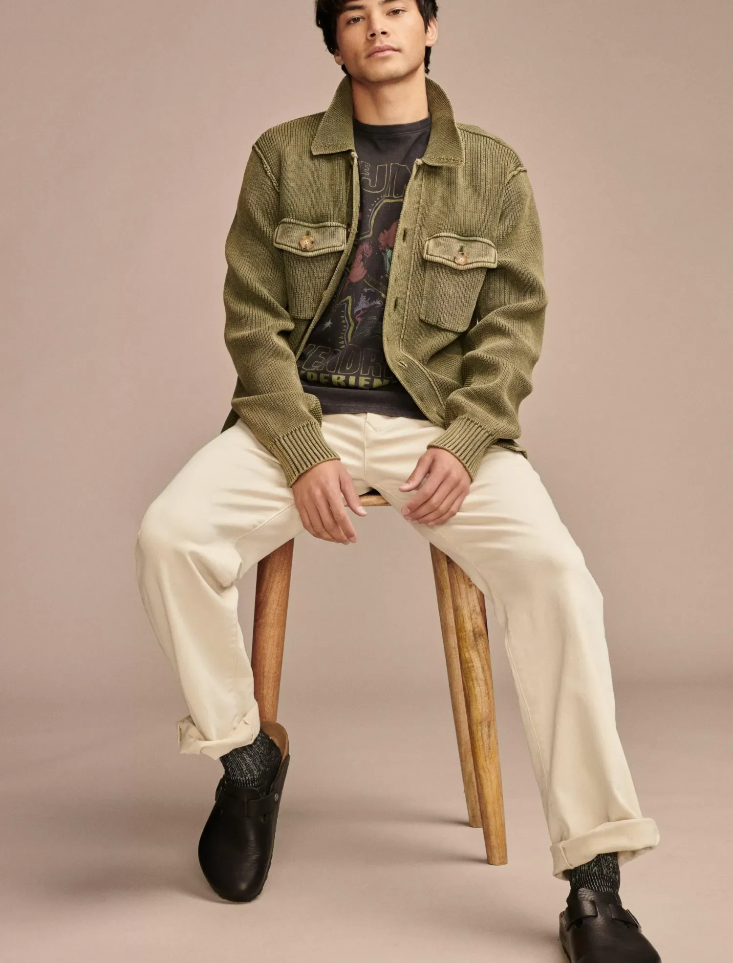 Lucky Brand acid wash button through sweater cardigan olive night acidwash*MEN Sweaters