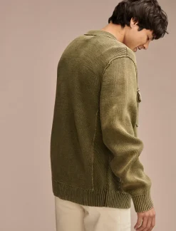 Lucky Brand acid wash button through sweater cardigan olive night acidwash*MEN Sweaters
