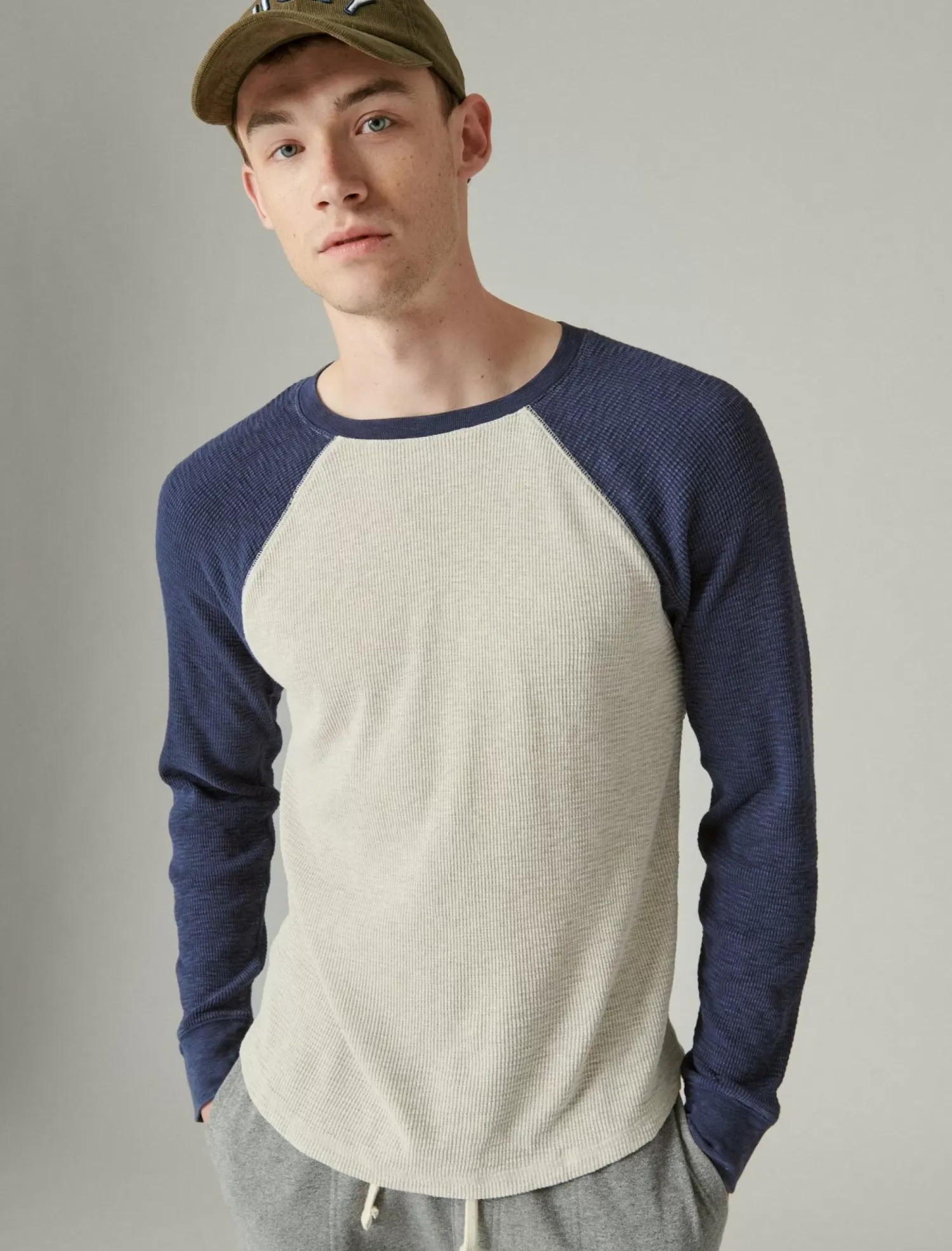 Lucky Brand acid wash colorblock thermal crew oat multi*MEN Shirts & Tops