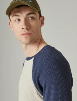 Lucky Brand acid wash colorblock thermal crew oat multi*MEN Shirts & Tops