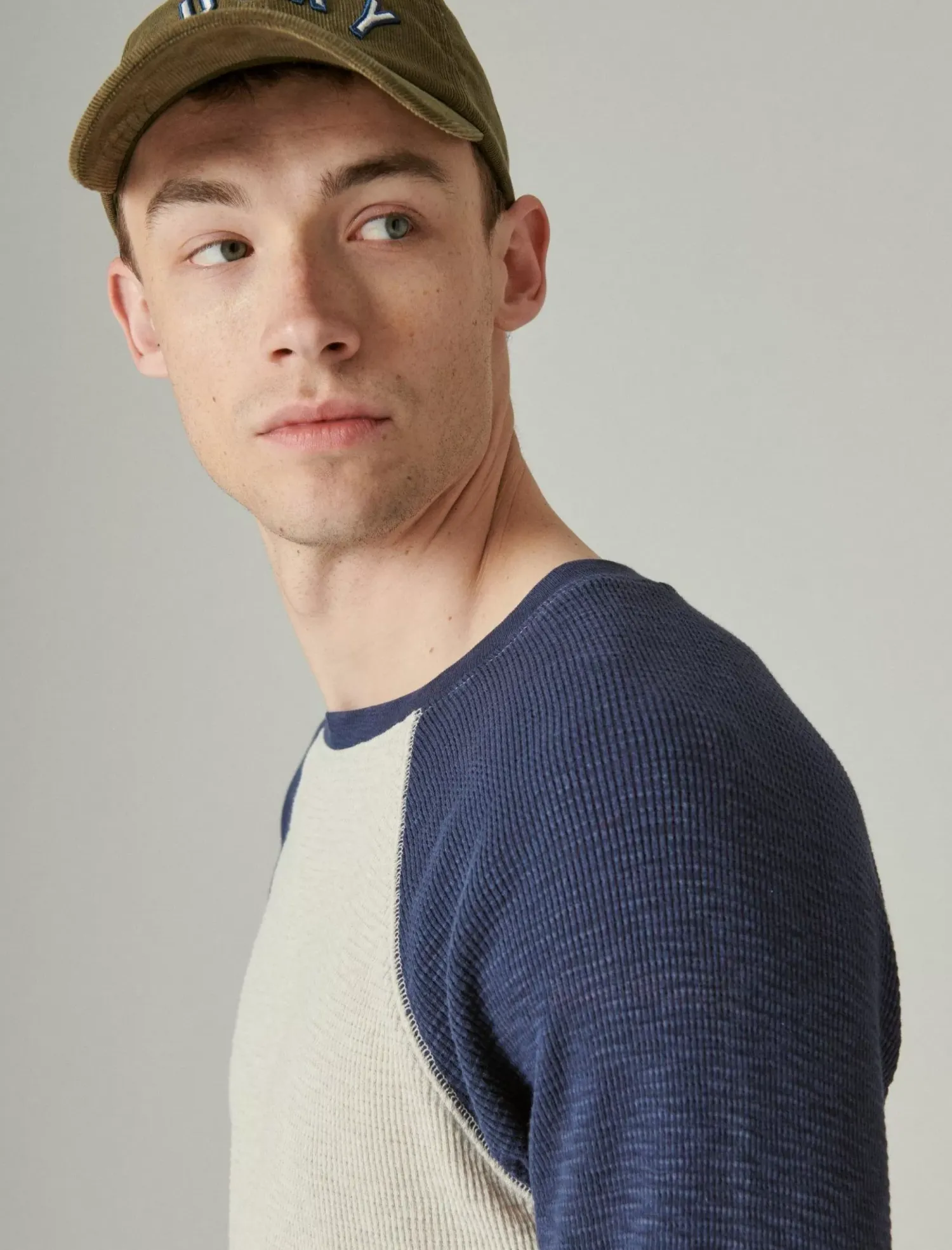 Lucky Brand acid wash colorblock thermal crew oat multi*MEN Shirts & Tops