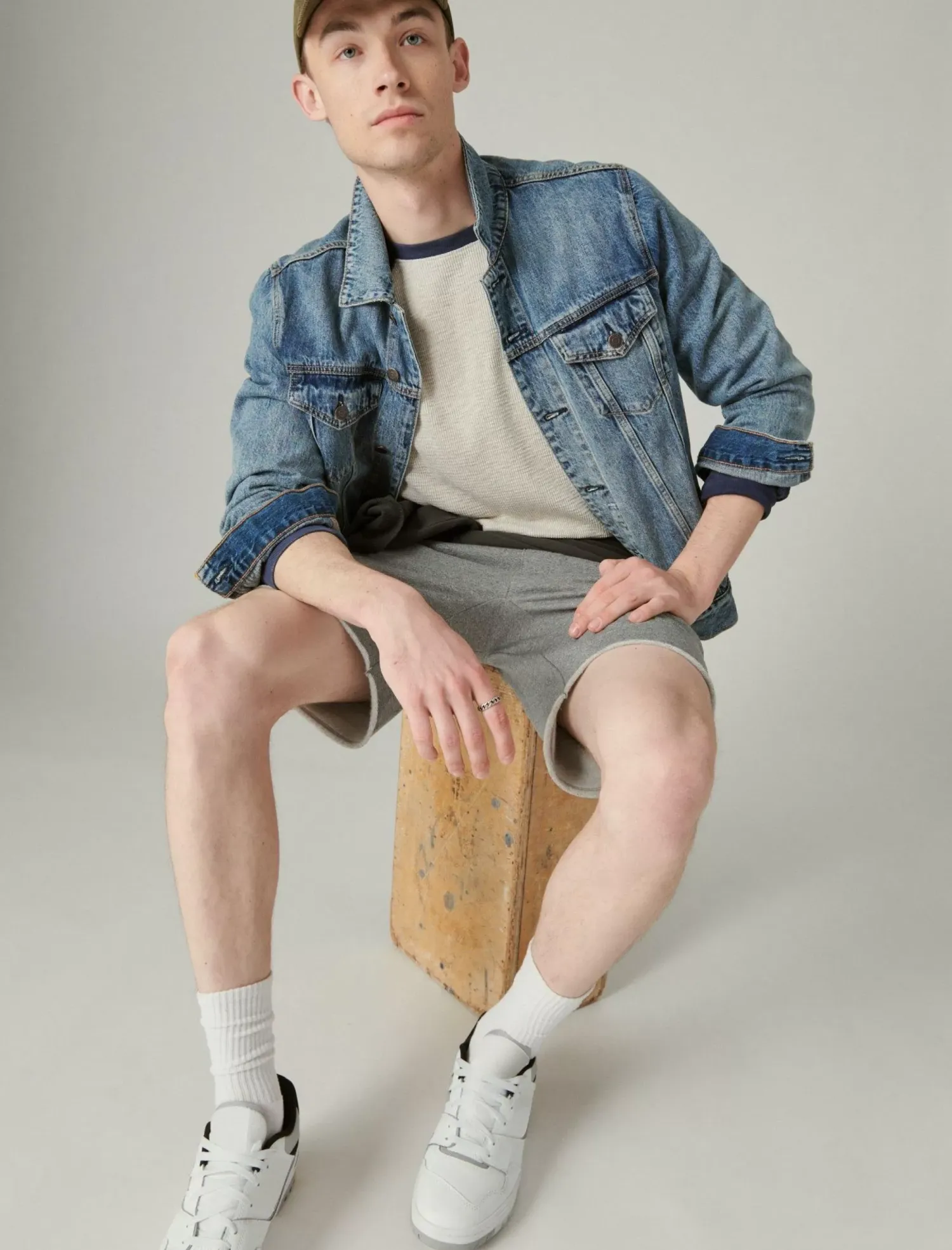 Lucky Brand acid wash colorblock thermal crew oat multi*MEN Shirts & Tops