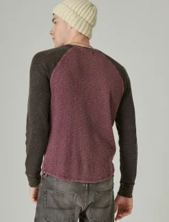 Lucky Brand acid wash colorblock thermal crew burgundy multi*MEN Shirts & Tops