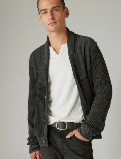 Lucky Brand acid wash patchwork cardigan dark black acid wash*MEN Sweaters