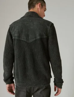 Lucky Brand acid wash patchwork cardigan dark black acid wash*MEN Sweaters