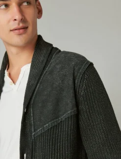 Lucky Brand acid wash patchwork cardigan dark black acid wash*MEN Sweaters
