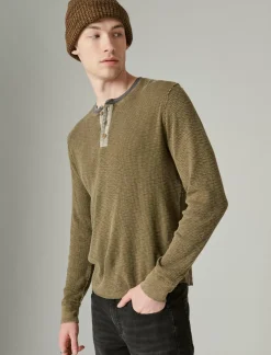 Lucky Brand acid wash thermal henley w/ contrast placket green multi*MEN Shirts & Tops