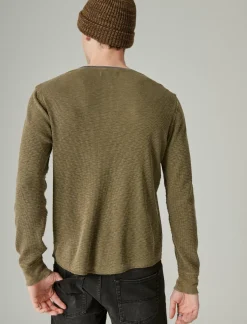 Lucky Brand acid wash thermal henley w/ contrast placket green multi*MEN Shirts & Tops