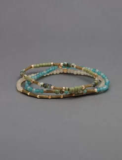Lucky Brand amazonite beaded bracelet set two tone*WOMEN Jewelry