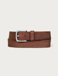 Lucky Brand antiqued leather belt with darker stitching detail medium brown*MEN Belts