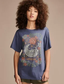 Lucky Brand aquarius boyfriend tee washed blue*WOMEN Graphic Tees
