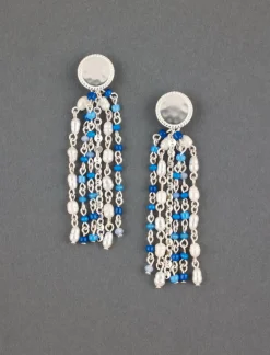 Lucky Brand bead fringe stud earring silver*WOMEN Jewelry