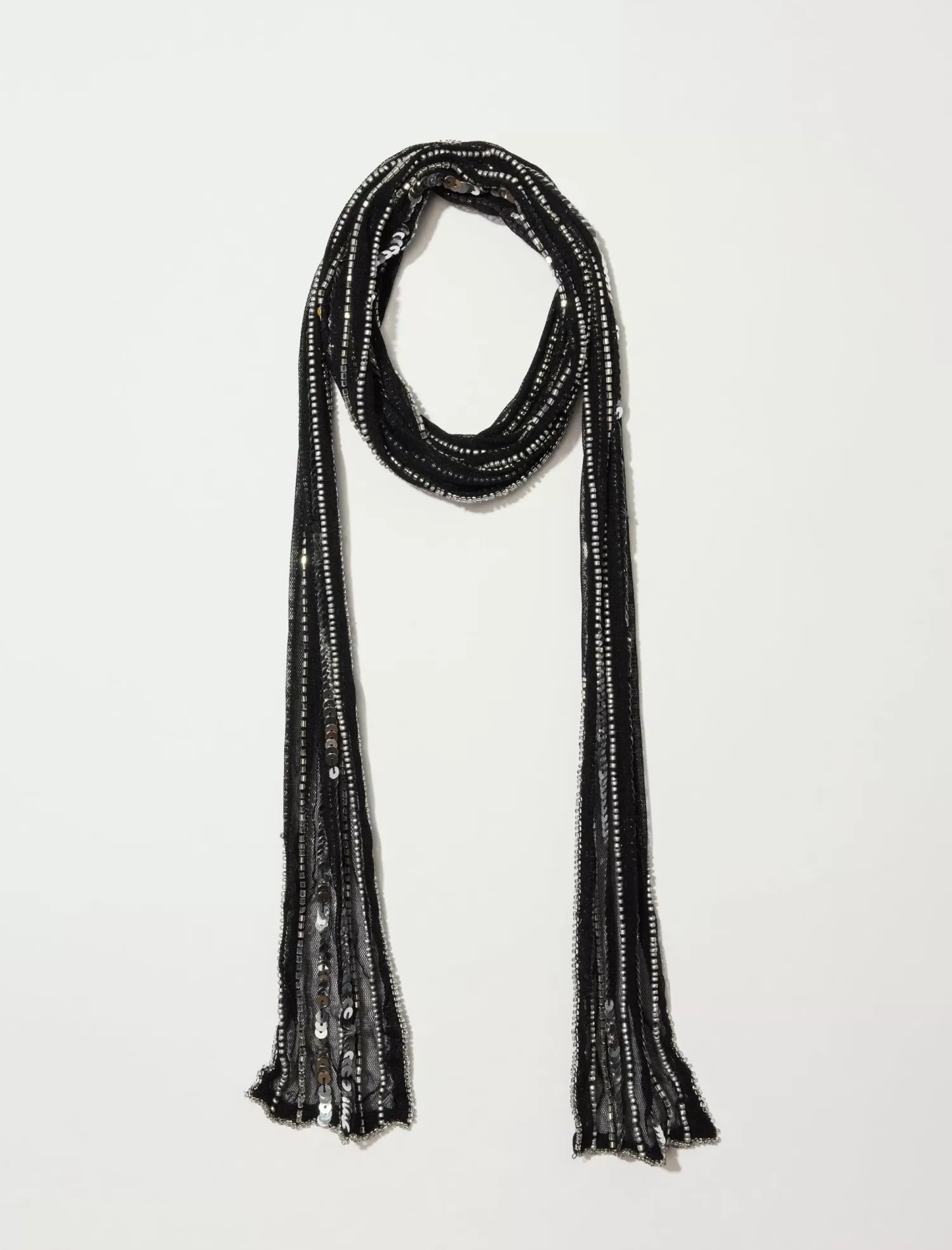 Lucky Brand beaded chiffon skinny scarf black*WOMEN Scarves & Bandanas