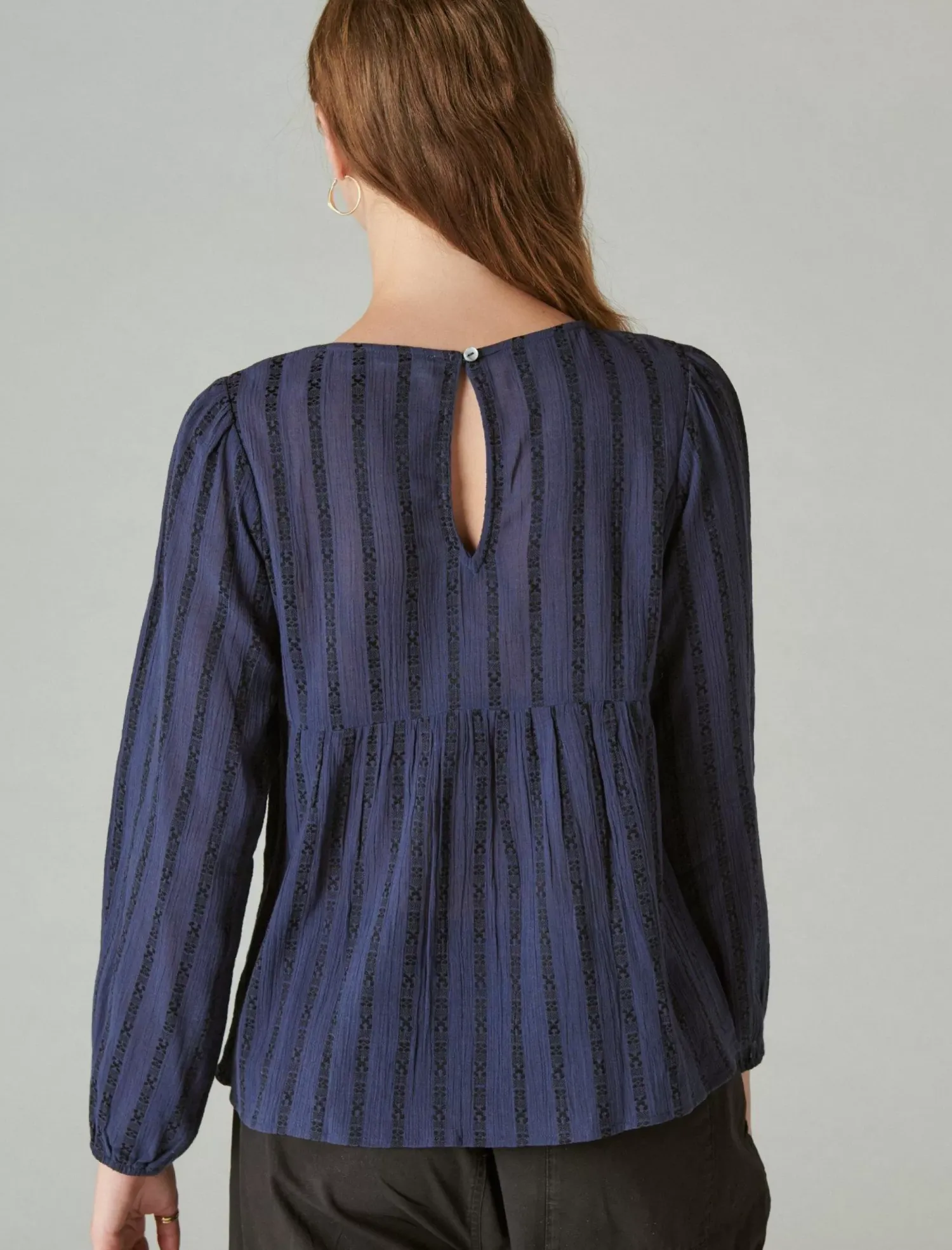 Lucky Brand beaded embroidered peasant top navy*WOMEN Blouses