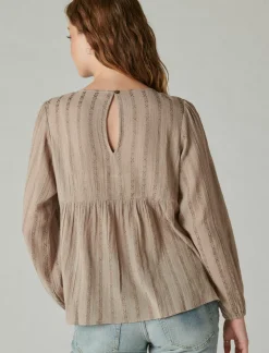 Lucky Brand beaded embroidered peasant top silver*WOMEN Blouses