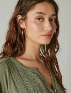 Lucky Brand beaded embroidered pintuck peplum top balsam green*WOMEN Knit Tops|Blouses