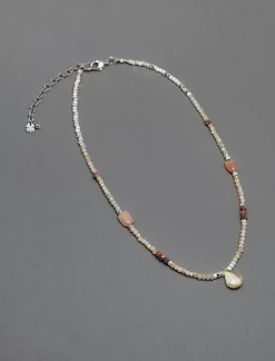 Lucky Brand beaded stone collar necklace silver*WOMEN Jewelry