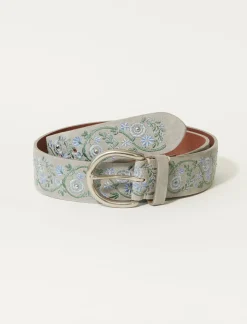 Lucky Brand blue floral embroidered belt heather gry/green/gold*WOMEN Belts