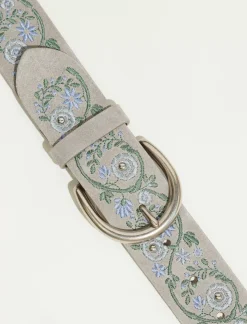 Lucky Brand blue floral embroidered belt heather gry/green/gold*WOMEN Belts