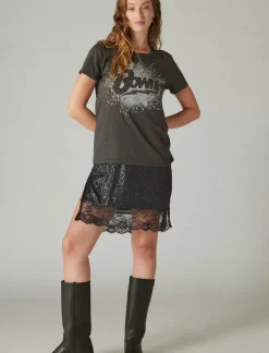 Lucky Brand bowie sparkle classic crew jet black*WOMEN Graphic Tees