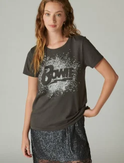 Lucky Brand bowie sparkle classic crew jet black*WOMEN Graphic Tees
