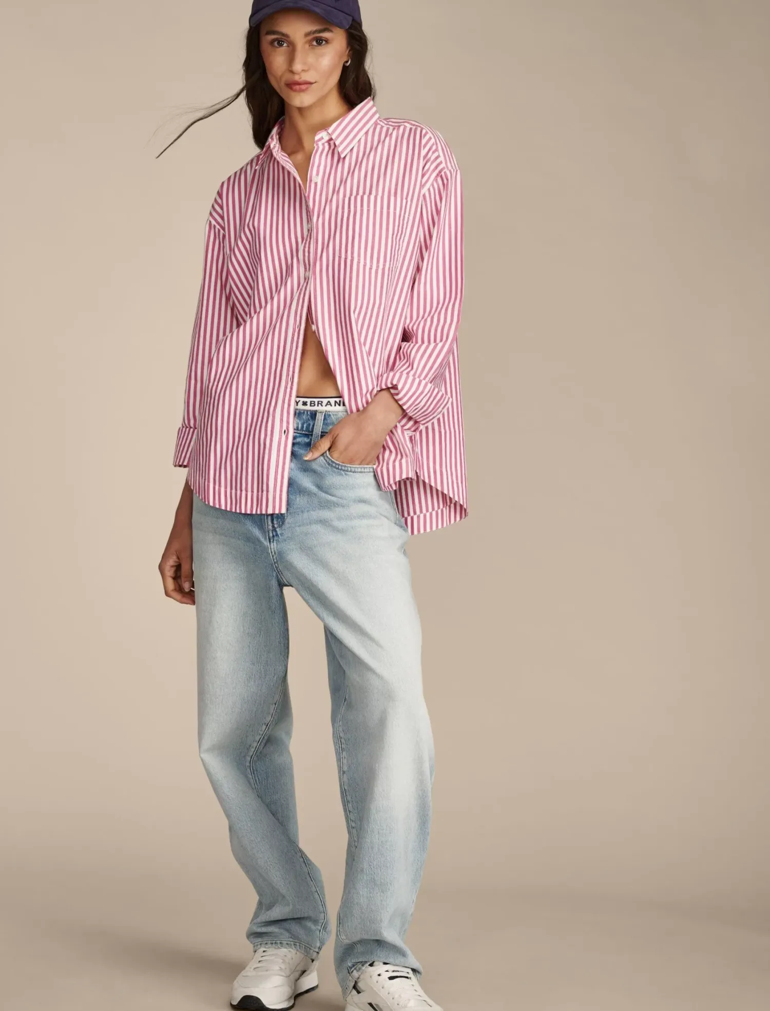 Lucky Brand boyfriend prep shirt pink stripe*WOMEN Blouses