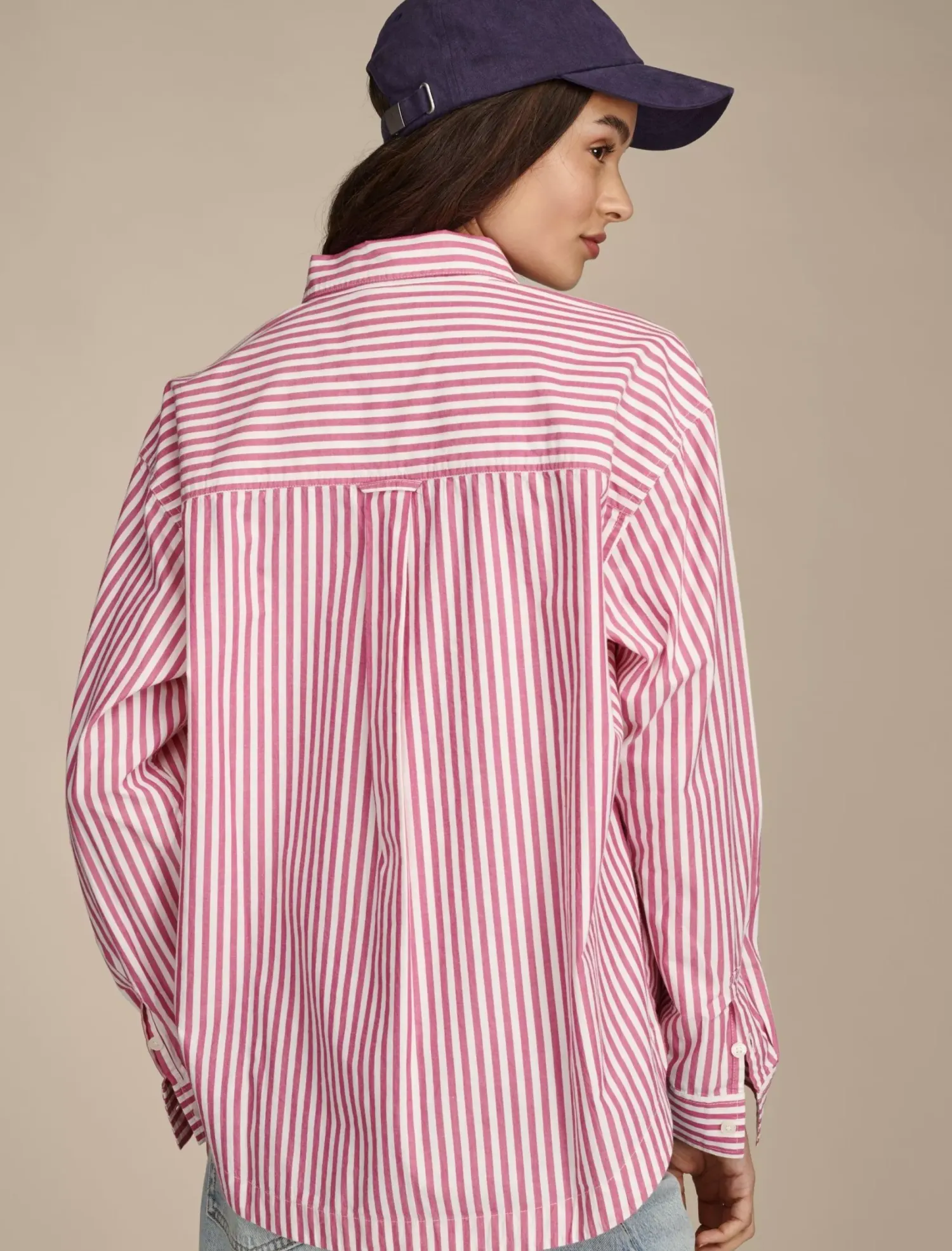 Lucky Brand boyfriend prep shirt pink stripe*WOMEN Blouses