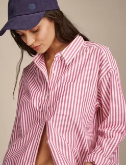 Lucky Brand boyfriend prep shirt pink stripe*WOMEN Blouses