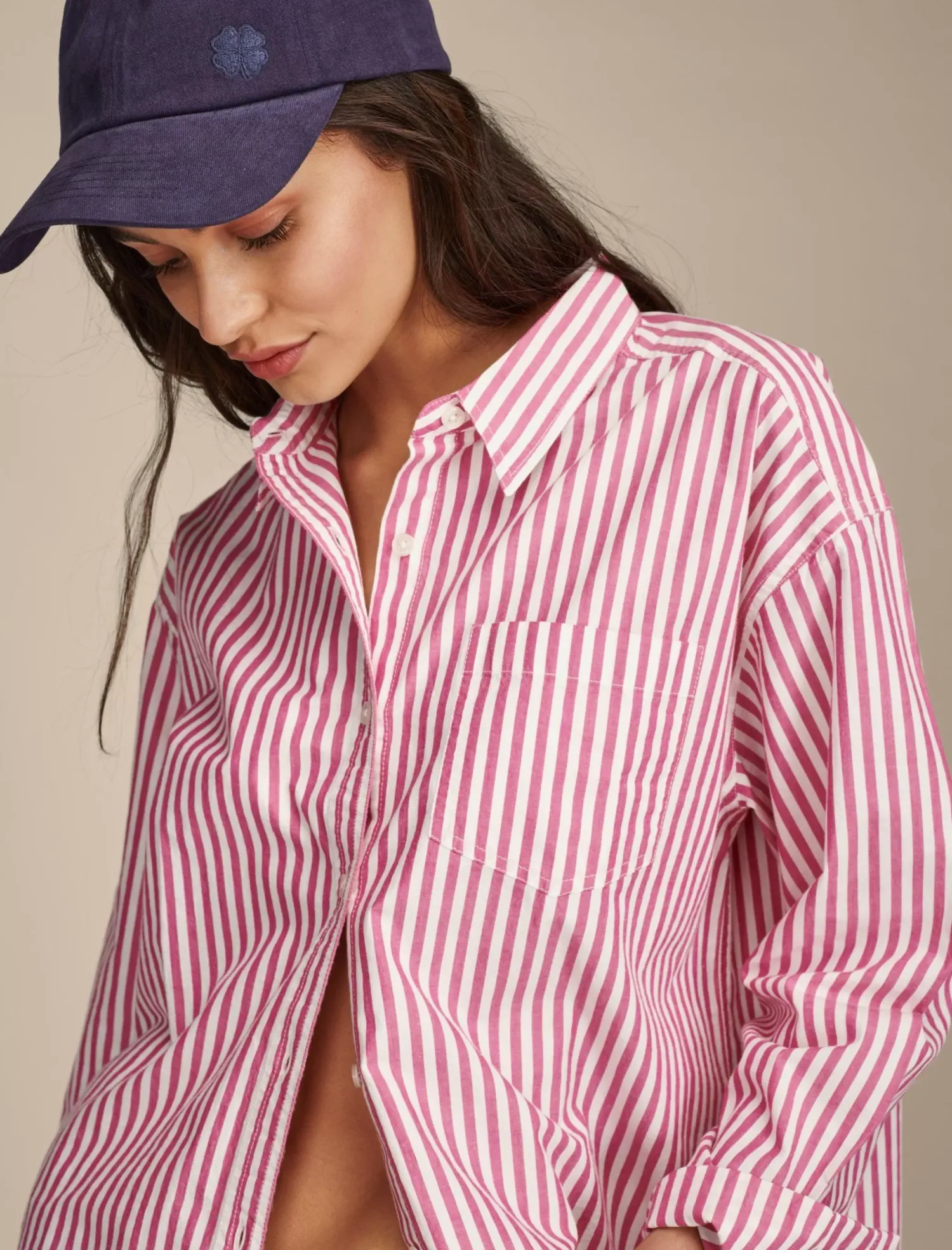 Lucky Brand boyfriend prep shirt pink stripe*WOMEN Blouses
