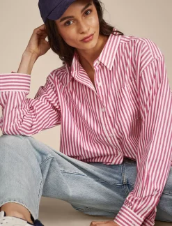 Lucky Brand boyfriend prep shirt pink stripe*WOMEN Blouses