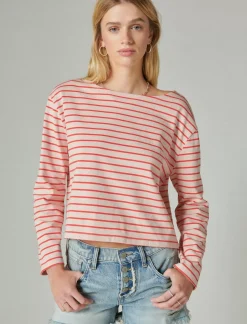 Lucky Brand breton long sleeve tee pink/red*WOMEN Knit Tops
