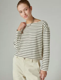 Lucky Brand breton long sleeve tee cream/black*WOMEN Knit Tops