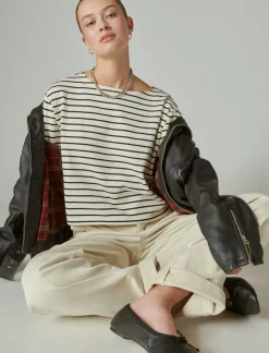 Lucky Brand breton long sleeve tee cream/black*WOMEN Knit Tops