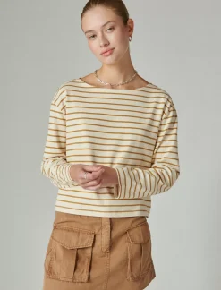 Lucky Brand breton long sleeve tee cream/gold stripe*WOMEN Knit Tops