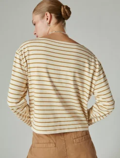 Lucky Brand breton long sleeve tee cream/gold stripe*WOMEN Knit Tops
