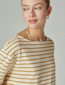 Lucky Brand breton long sleeve tee cream/gold stripe*WOMEN Knit Tops