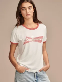 Lucky Brand budweiser ringer classic crew bright white*WOMEN Graphic Tees