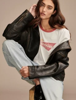 Lucky Brand budweiser ringer classic crew bright white*WOMEN Graphic Tees